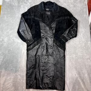 Vintage Wilsons Trench Coat Women's SP Black Leather Suede Embroidered Paisley